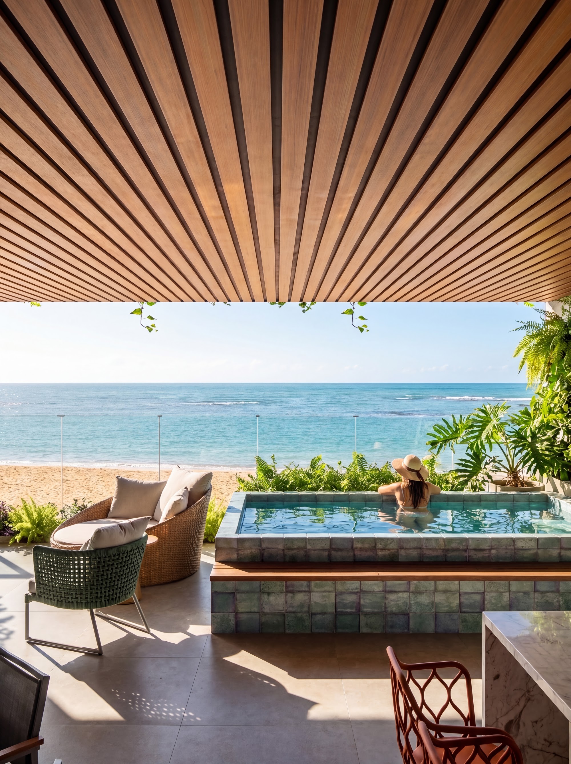 Perspectiva de área privativa com piscina e vista para o mar, da pasta de imagens do EPIC
